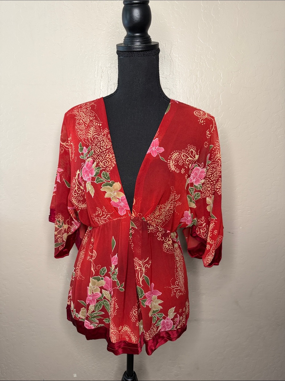 Forever 21 Red Floral V-Neck Tunic